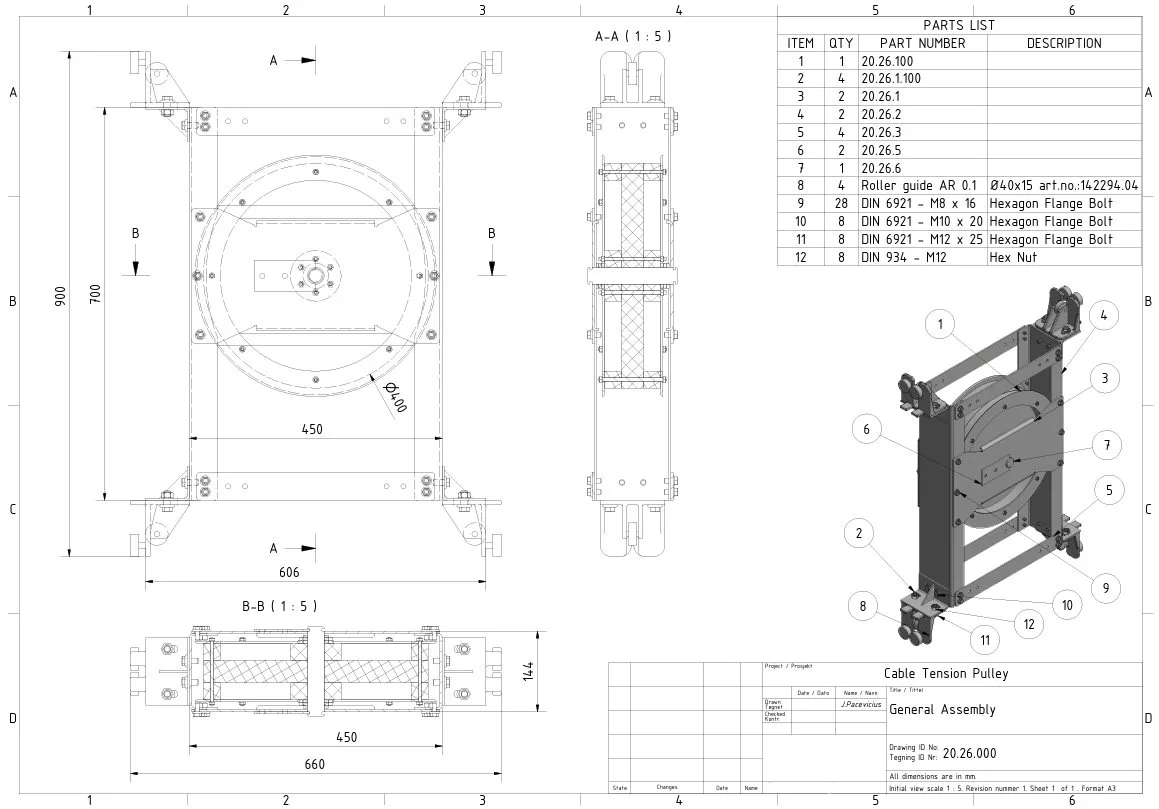 Production drawings for a traveling cable counterweight